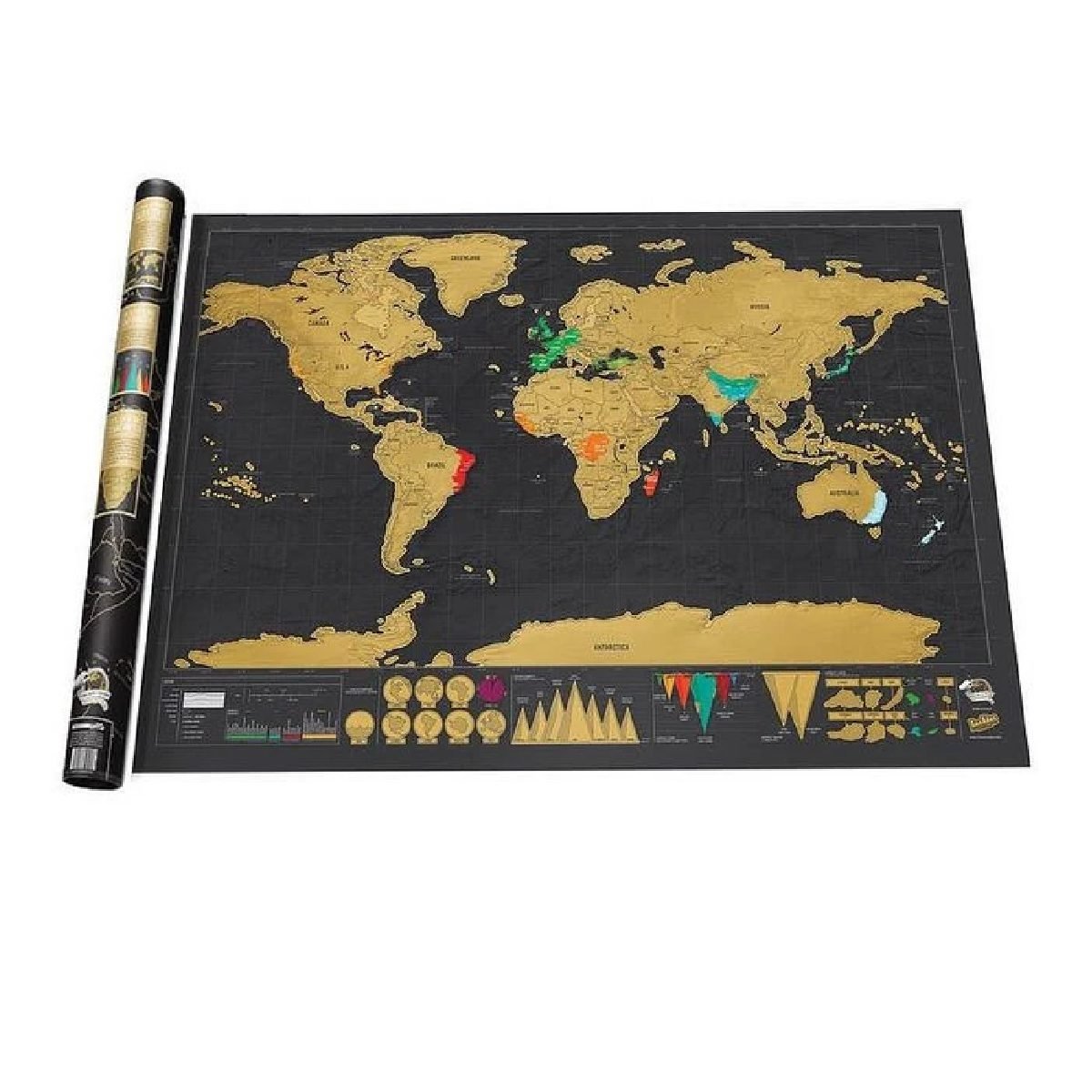 04946DOR TUBO Planisferio mapamundi para raspar Scratch Map BLACK DORADO - Imagen 1