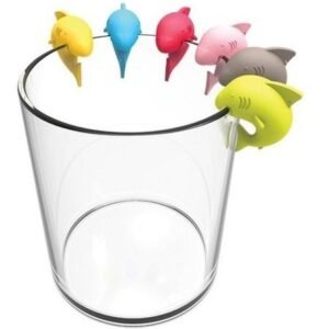 Identificadores de Copas Vasos con Forma de Tiburón , set x 6 unidades