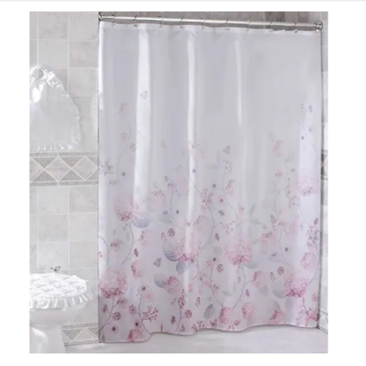 06641FLOROS Cortina de baño Flores Rosas - Imagen 1