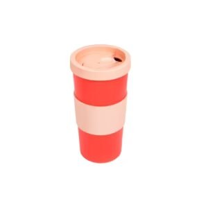 Vaso mug para cafe con banda de silicona y tapa apto microondas