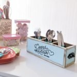 Organizador de cocina porta utensillos de madera rustico 3 divisiones