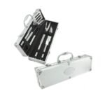 Kit parrillero 4 utensillos de acero inoxidable maletin de aluminio