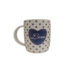 Tazas de porcelana blanca corazon azul