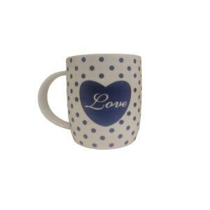 Tazas de porcelana blanca corazon azul