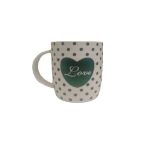 Tazas de porcelana blanca corazon verde