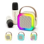 Parlante karaoke con 2 microfonos inalambricos recargable Bluetooth led - Imagen 5