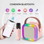 Parlante karaoke con 2 microfonos inalambricos recargable Bluetooth led - Imagen 7