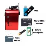 Parlante radio AM / FM linterna recargable soporte celular - Imagen 3
