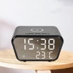 Reloj digital espejado cargador inalámbrico alarma temperatura ambiental
