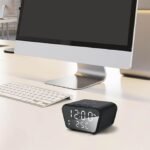 Reloj digital espejado cargador inalámbrico alarma temperatura ambiental - Imagen 4