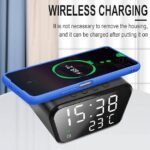 Reloj digital espejado cargador inalámbrico alarma temperatura ambiental - Imagen 7