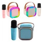 Parlante portátil led rgb bluetooth karaoke micrófonos