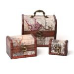 Cofre de madera alhajero pirata mapa 6X8X5 - Imagen 3