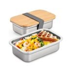 Contenedor rectangular inoxidable tapa bambu