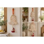 Dispenser Organizador de Bolsas Gallina Etelvina Animal Print Beige y Blanco en uso en la cocina
