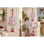 Dispenser Organizador de Bolsas Gallina Etelvina Hojas Blanco y Rojo en uso en la cocina